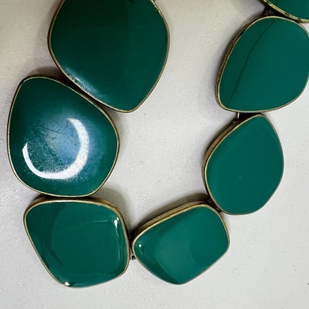 Lia Sophia Necklace Statement Blue Suede Brown Southwestern Boho Big Gold Tone U - Picture 3 of 7